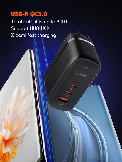LDNIO GaN 65W USB C Charger Travel Charger PD QC Wall Charger 3 Port International Plug Adapter EU UK US AU Travel Plug Adapter