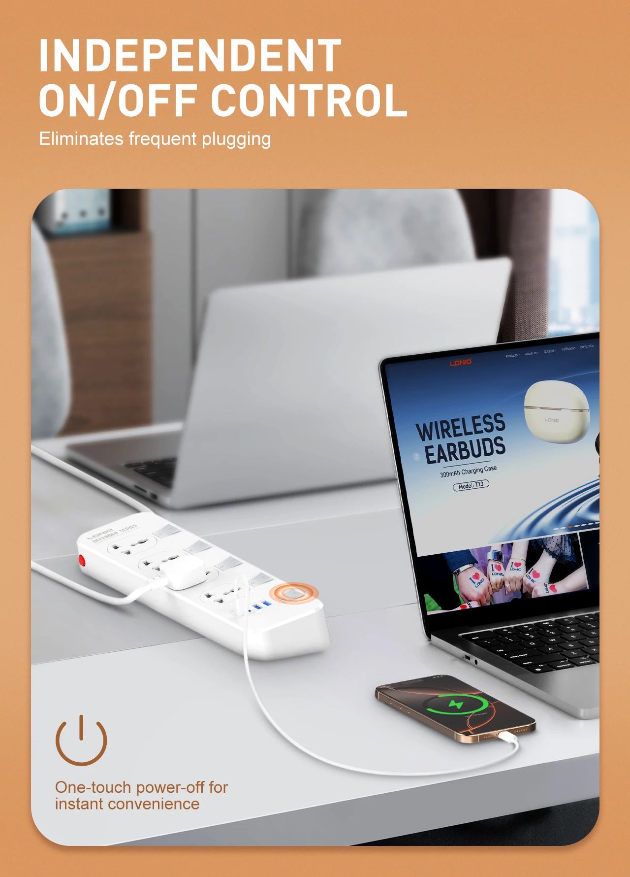 LDNIO Power Socket 4 Outlets 4 Usb Charging Ports UniversalPower Strip Switched With 2M Wall Mountable for Home And Office