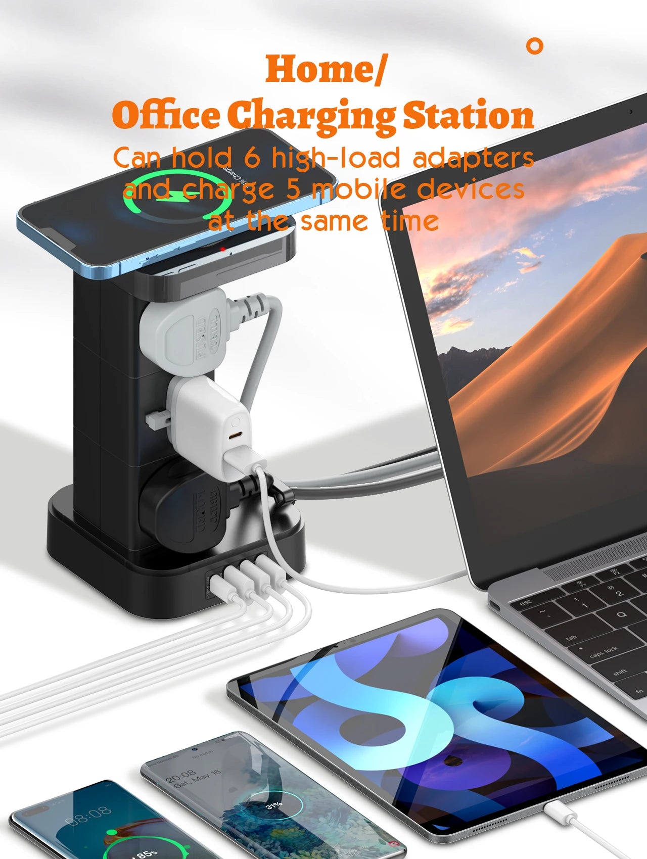 LDNIO UKCA Vertical Power Plug Tower Shape Extension Socket UK Outlet with USB-A USB-C Charging Power Socket Strip