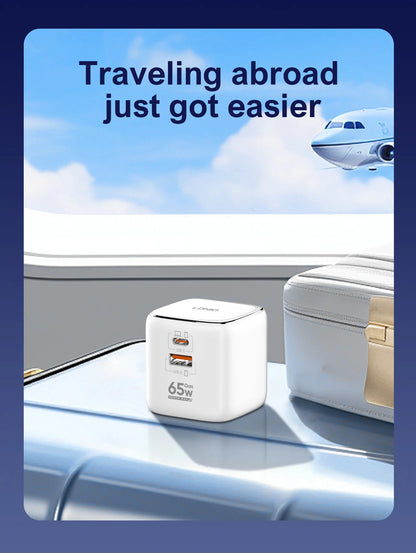 LDNIO 65W Travel Charger Dual USB C Ports International Universal Travel Adapter European Charger with Foldable USA UK EU Plug