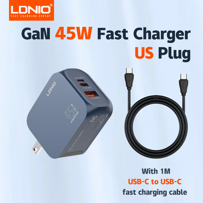 LDNIO GaN 65W USB C Charger 4 Port Compact Wall Charger Power Adapter For MacBook Pro/Air, iPad, iPhone 16 ,Galaxy ,Laptop