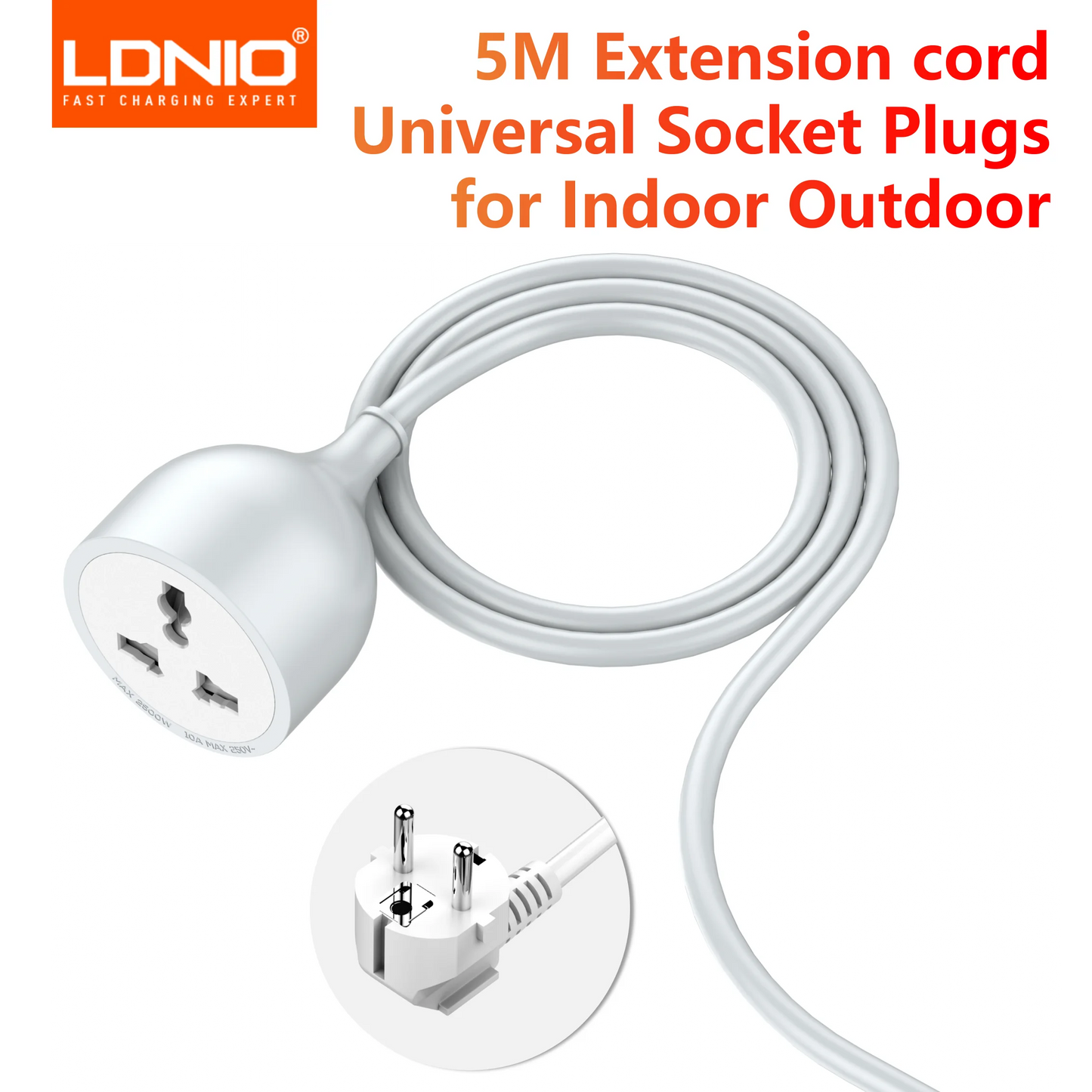 LDNIO Power Strip Extension Cord 5M Cable Universal Socket Plugs 2500W Electrical Socket Indoor Outdoor Plug Sockets Engineering