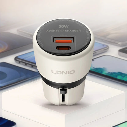 LDNIO universal travel adapter mobile phone fast charger PD30W UK/EU/US/AU international adapter for iphone 16/15/14/13/12/11pro