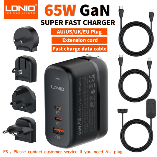 LDNIO 65W GaN USB Type C Multi Travel Power Adapter QC PD PPS SCP 45W Fast Wall Charging For iPhone 15 Galaxy iPad MacBook Air