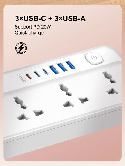 LDNIO USB C Universal Power Strip Multiprise with 6 USB Fast Charging Ports 5 AC Outlets Electrical Socket 2M Extension Cable