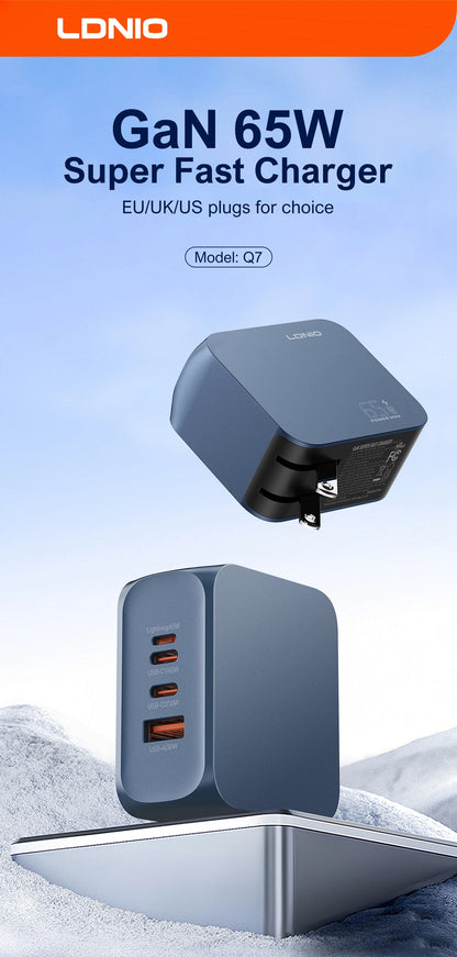 LDNIO Gan 100W Fast Charge Charger Type-C 65W 45W UK EU US Plug USB Multi-Port Fast Charging Station for MacBook iPhone Xiaomi