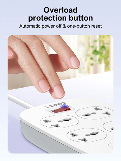 LDNIO 4 Outlets Universal Power Strip with 45W PD USB C Fast Charging 2M Extension Cable Surge Protector EU US UK Plug Socket