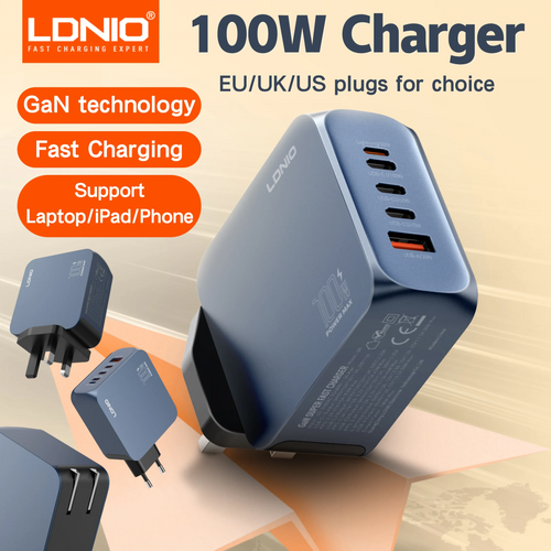 LDNIO GaN 100W USB C Charger 4 Port Compact Wall Charger Power Adapter For MacBook Pro/Air, iPad, iPhone 16 ,Galaxy ,Laptop