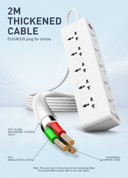 LDNIO 10 AC Outlets Power Strip Electrical Sockets with 33W USB C Charging Ports 2M Extension Cord Surge Protector UK US EU Plug