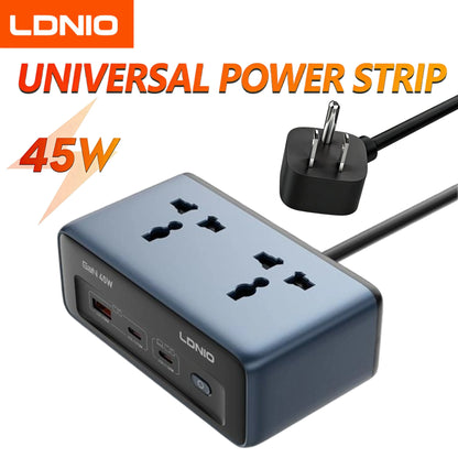 LDNIO 100W Travel Power Strip 3 AC Outlets 5 USB Ports Type C 2M  Power Extension Multi Socket 2500W with Switch for Home office