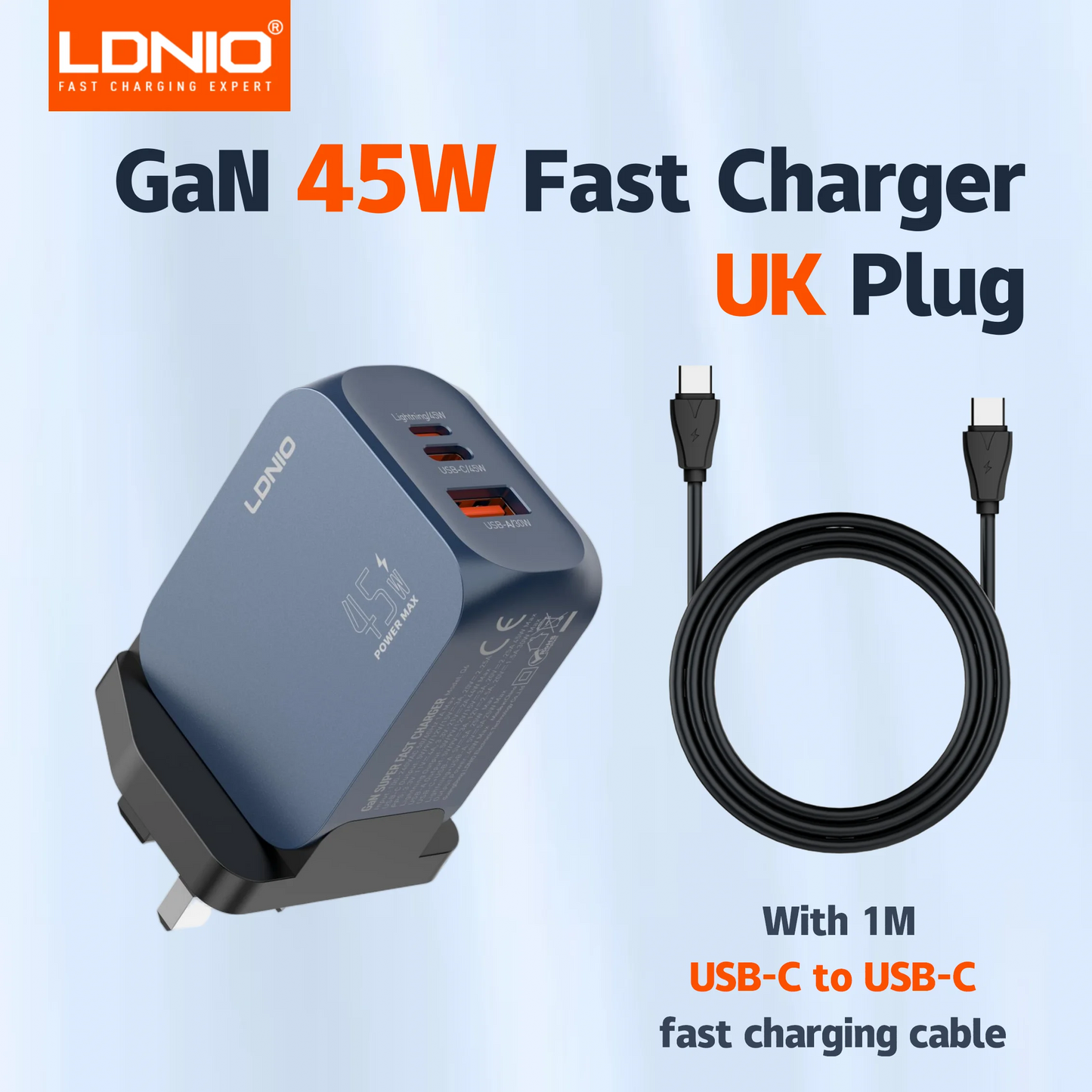 LDNIO GaN 65W USB C Charger 4 Port Compact Wall Charger Power Adapter For MacBook Pro/Air, iPad, iPhone 16 ,Galaxy ,Laptop