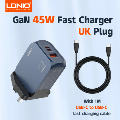 LDNIO GaN 65W USB C Charger 4 Port Compact Wall Charger Power Adapter For MacBook Pro/Air, iPad, iPhone 16 ,Galaxy ,Laptop