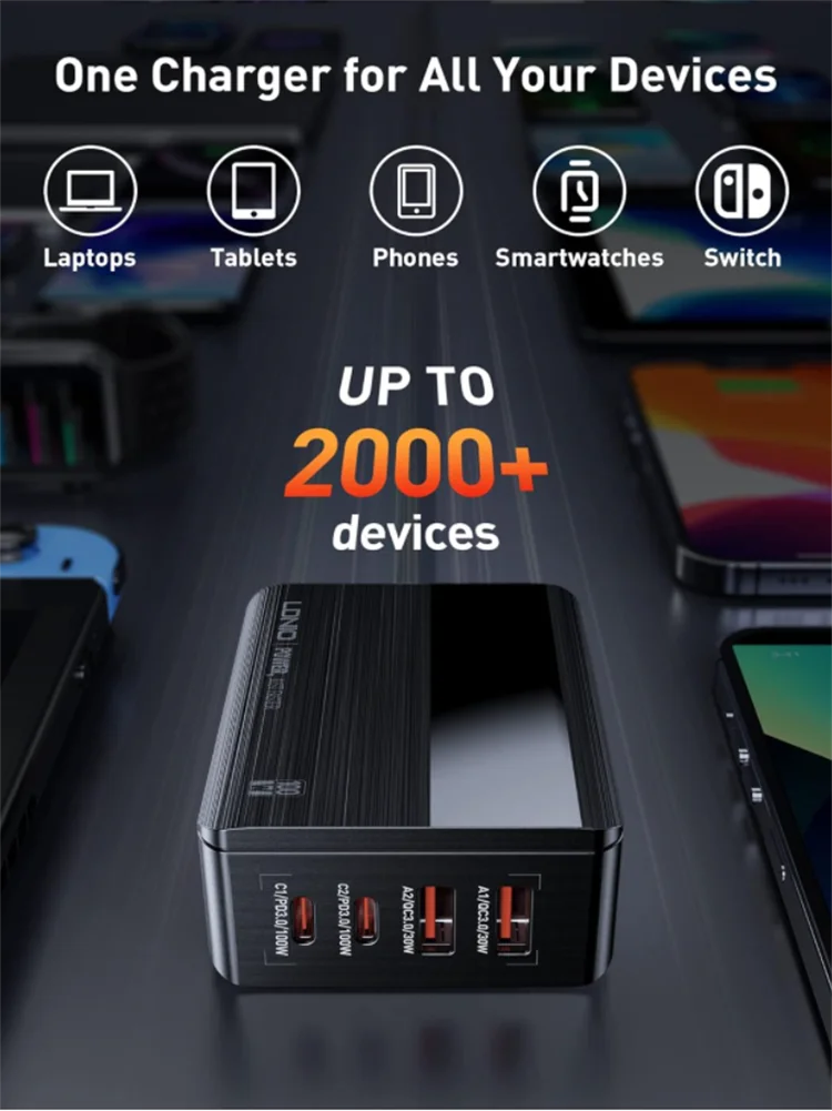 USB C Fast Charger LDNIO 100W GaN USB C Charging Station Portable USB C Wall Charger Adapter 3 USB C  3 QC USB A for ipad Laptop