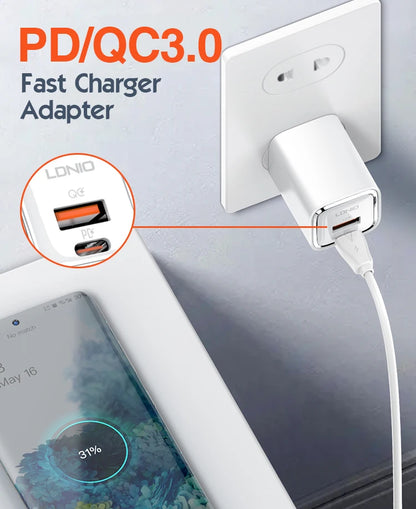 30W USB C Charger LDNIO GaN Compact Fast Wall Charger Block USB-C Power Adapter for Galaxy S23, Google AirPods