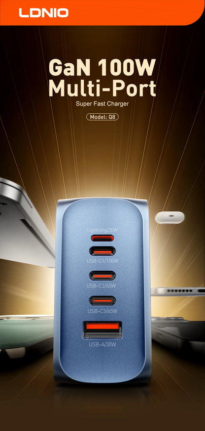 LDNIO Gan 100W Fast Charge Charger Type-C 65W 45W UK EU US Plug USB Multi-Port Fast Charging Station for MacBook iPhone Xiaomi