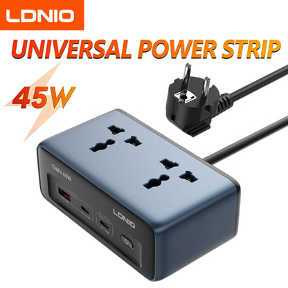 LDNIO 100W Travel Power Strip 3 AC Outlets 5 USB Ports Type C 2M  Power Extension Multi Socket 2500W with Switch for Home office