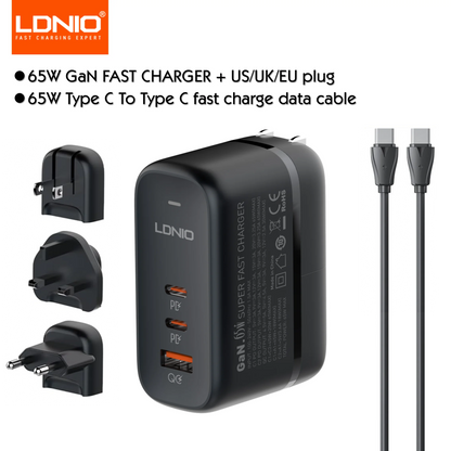 LDNIO 65W GaN USB Type C Multi Travel Power Adapter QC PD PPS SCP 45W Fast Wall Charging For iPhone 15 Galaxy iPad MacBook Air