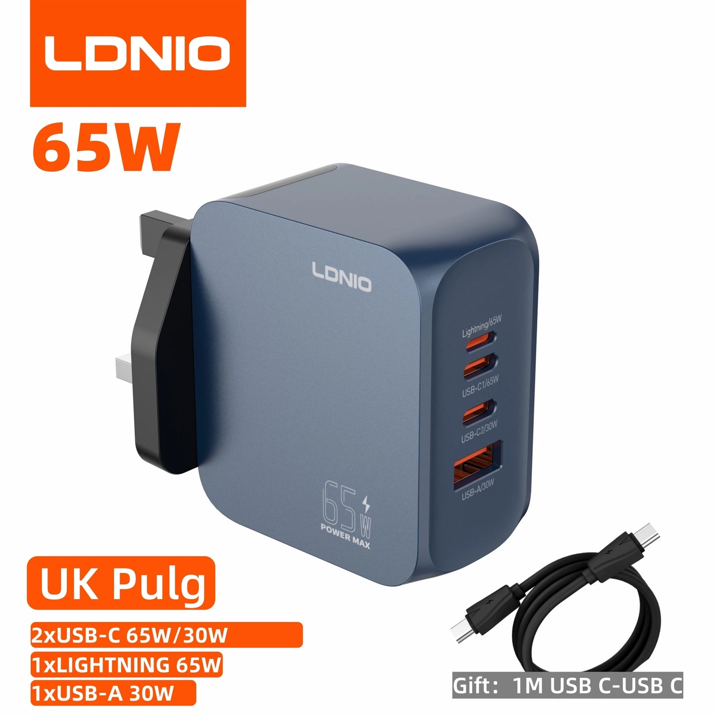 LDNIO Gan 100W Fast Charge Charger Type-C 65W 45W UK EU US Plug USB Multi-Port Fast Charging Station for MacBook iPhone Xiaomi
