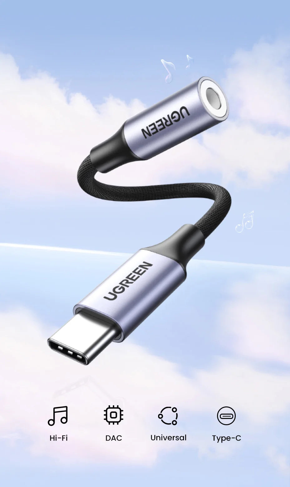 UGREEN USB Type C to 3.5mm Earphone USB C Cable USB C to 3.5 Headphone Adapter Audio Cable For Xiaomi Mi10 HUAWEI P30 Oneplus 9