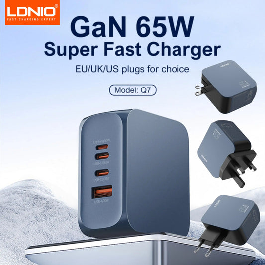 LDNIO GaN 65W USB C Charger 4 Port Compact Wall Charger Power Adapter For MacBook Pro/Air, iPad, iPhone 16 ,Galaxy ,Laptop